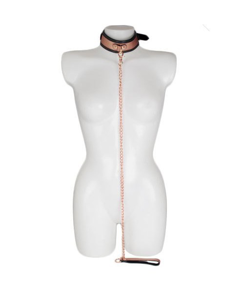 Bondara Luxe Rose Gold Real Leather Collar with Leash