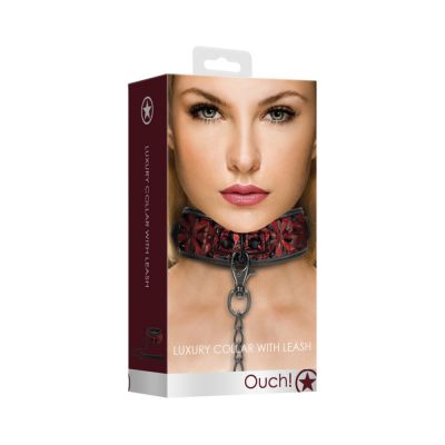 Luxury Collar With Leash Burgundy