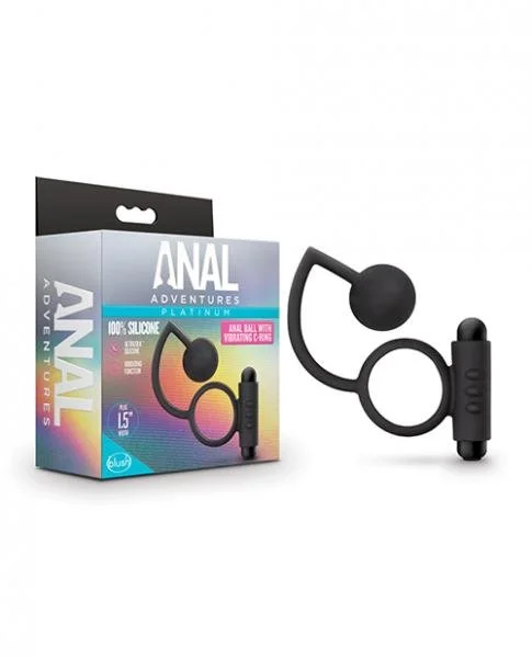 Blush Anal Adventures Platinum Silicone Anal Ball W/vibrating C RingĀ - Black
