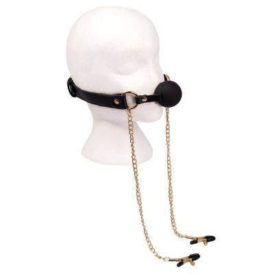 Bondara Luxe Gilded Cage Ball Gag With Nipple Clamps