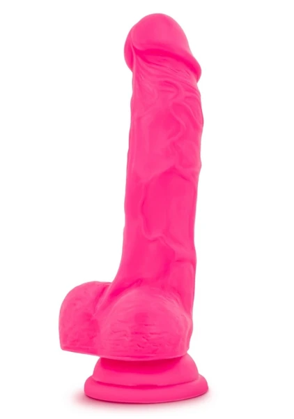 Neo - 7.5 Inch Dual Density Cock With Balls - Neon Pink