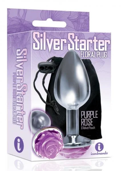 The Silver Starter Rose Floral Steel Butt Plug Purple — image 4 of 4