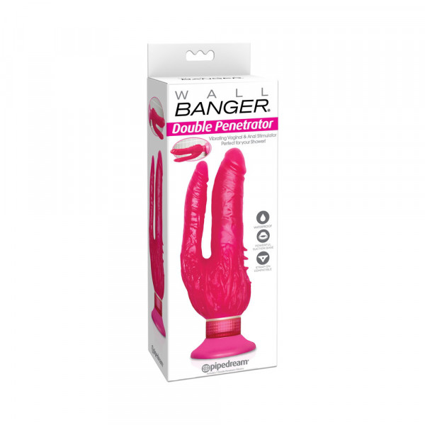 Waterproof Wall Bangers Double Penetrator Pink Suction Cup — image 5 of 11