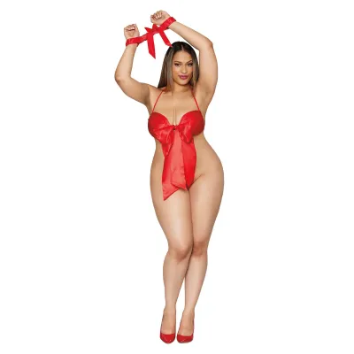Bow Tie Teddy With Restraint Queen Size Lipstick Red