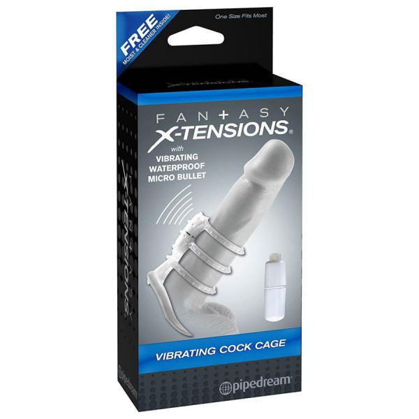 Clear Vibrating Cock Cage with Micro Bullet by Fantasy X-tensions