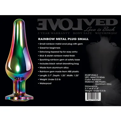 Evolved Rainbow Metal Plug Small Coloured 9 4 cm Small Butt Plug with Gem Base