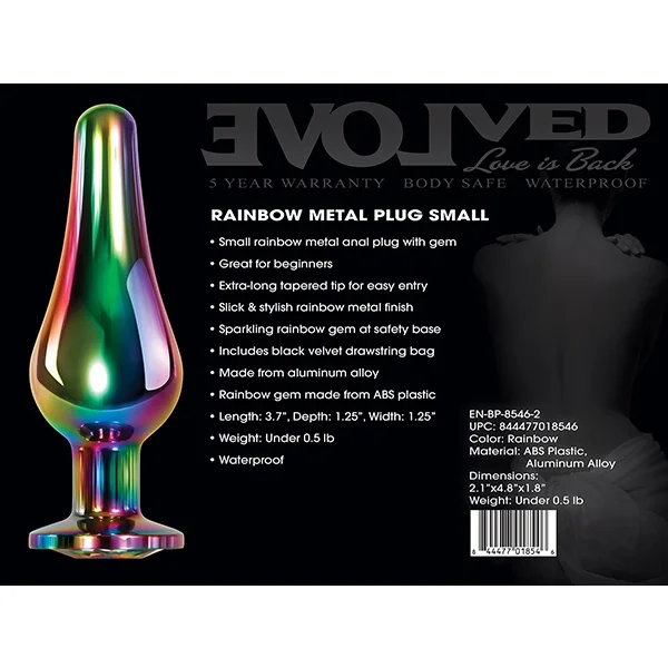 Evolved Rainbow Metal Plug - Small Coloured 9.4 cm Small Butt Plug with Gem Base