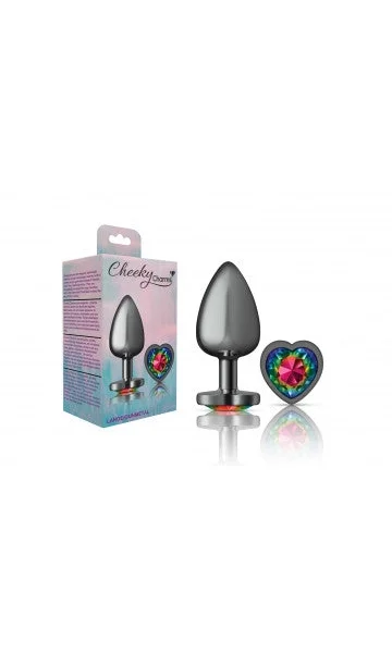 Cheeky Charms Gunmetal Grey Butt Plug with Rainbow Heart Gem