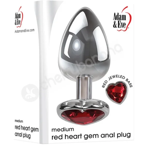 Adam & Eve Red Heart Gem Medium 2.5" Metal Anal Plug