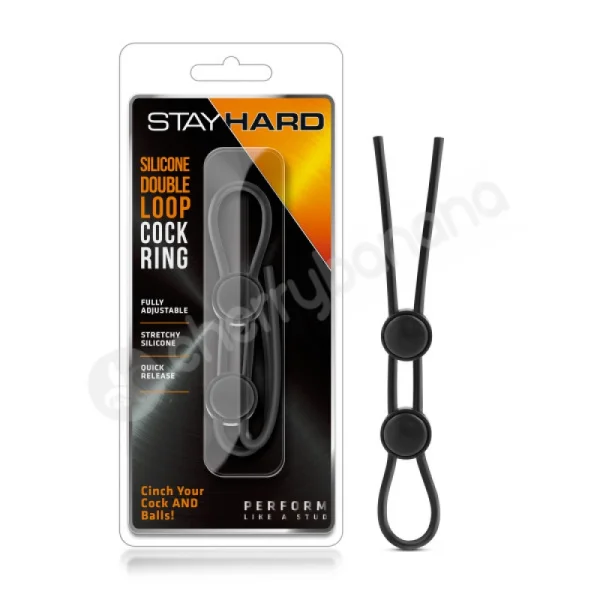 Stay Hard Black Silicone Double Loop Cock Ring