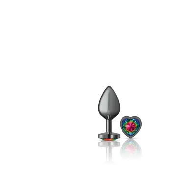 Cheeky Charms Gunmetal Metal Buttplug Heart Rainbow Medium