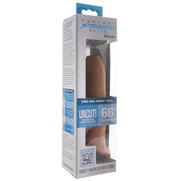 Fantasy X-tensions Elite Silicone 7" Uncut Penis Extension With Ball Strap - Chocolate