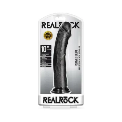Realrock Curved Realistic Dildo With Suction Cup 10 In Dark