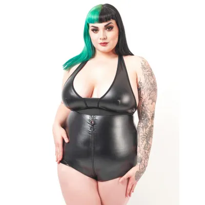 Brand X Plus Size Playtime PVC Wet Look Front Zip Teddy