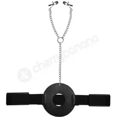Master Series Detained Cock Restraint System With Nipple Clamps