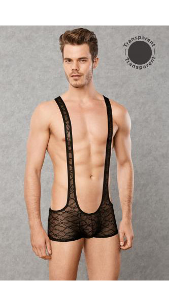 Men's Lace Bodysuit - Black - Large