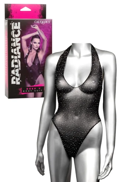 California Exotic Radiance - Deep V-Neck Bodysuit with Rhinestone Accents