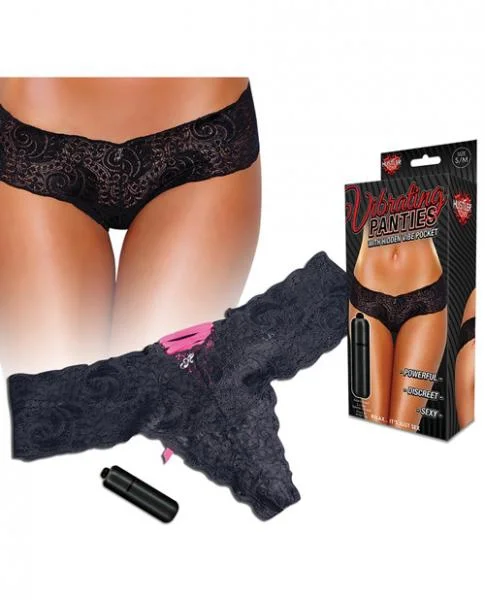 Hustler Vibrating Panties Lace Up Back Thong Black S/M — image 6 of 8