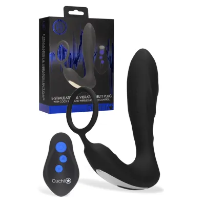 Shots Toys 5 7 Vibrating Electro Stimulation Butt Plug with Cock Ring with Remote