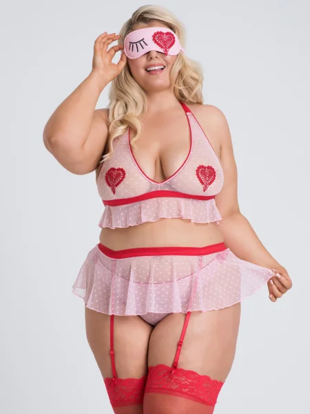 Lovehoney Plus Size Sweet Love Pink Bra Set and Eye Mask
