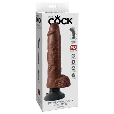 King Cock 10 Inch Vibrating Cock With Balls Brown