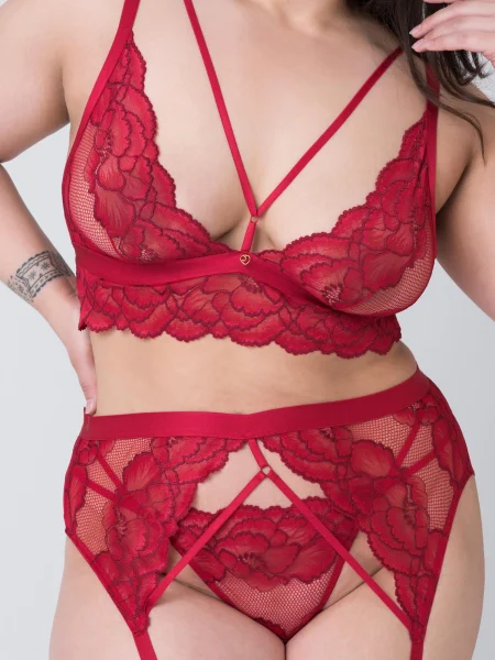 Lovehoney Plus Size Tiger Lily Red Floral Lace Bra Set