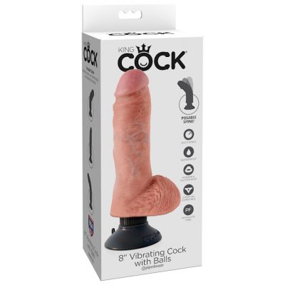 King Cock 8 Inch Vibrating Cock With Balls Flesh 8 Inch
