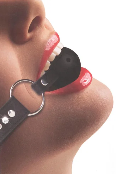Ouch! Faux Leather Breathable Ball Gag With Diamond Studded Straps
