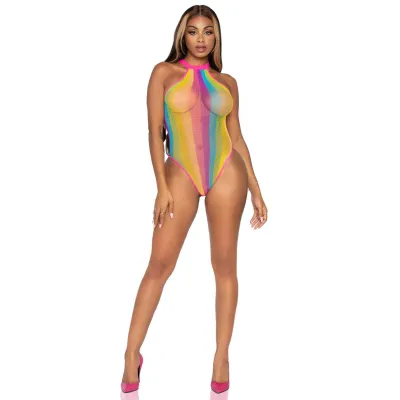 Rainbow Striped Halter Bodysuit With Snap Crotch One Size Multicolor