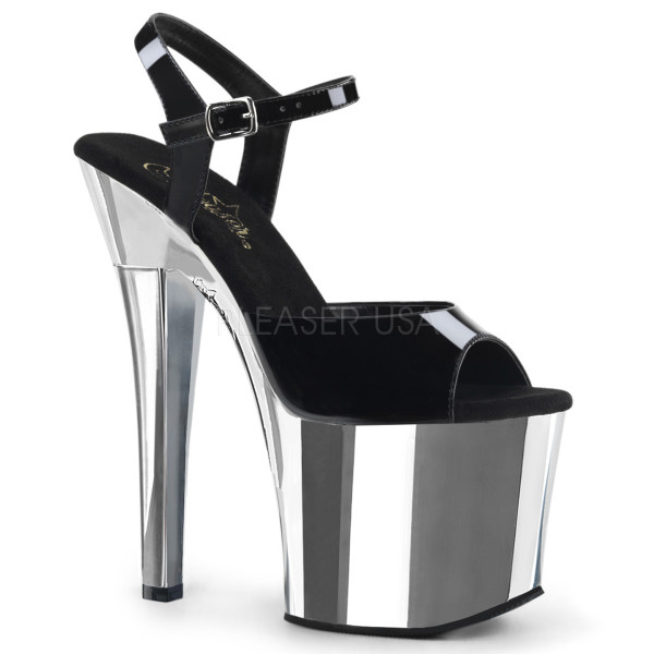 7 inches Heel, 3 1/4 inches Chrome PF Ankle Strap Sandal