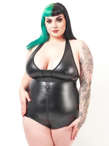 Brand X Plus Size Playtime PVC Wet Look Front Zipper Teddy