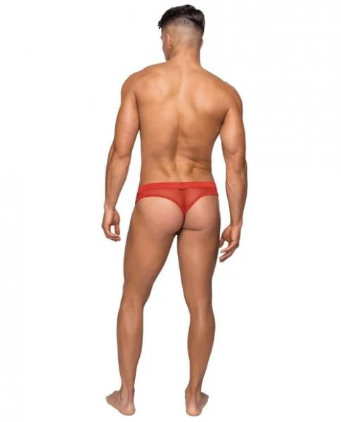 Male Power Hose Mesh Thong Red L/XL