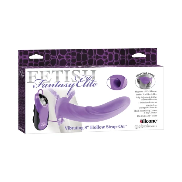 Vibrating 8 Inch Silicone Hollow Strap-on - Purple — image 9 of 12