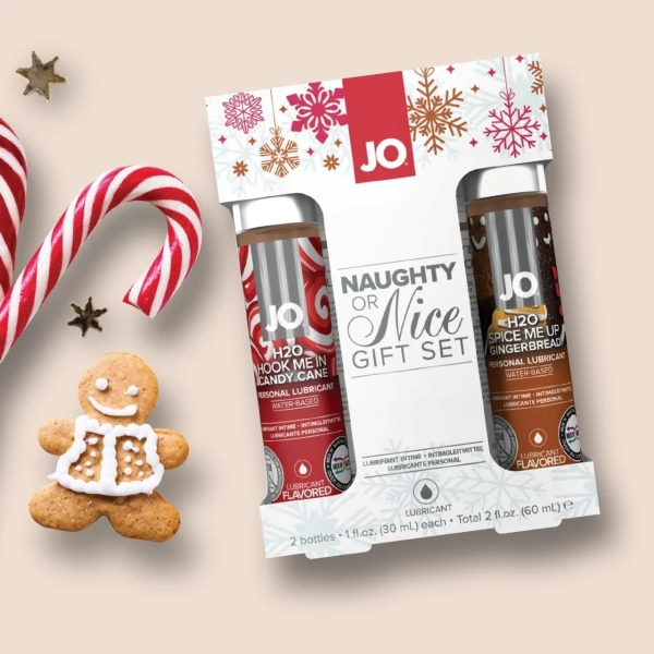JO Naughty Or Nice Gift Set Water Based Personal Lubricant - 1 oz Candy Cane & 1 oz Gingerbread