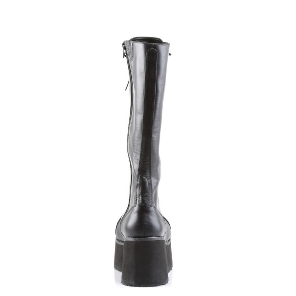 TRASHVILLE-502 - 3 1/4" P/F Goth Punk 17 Eyelet Blk PU Knee BT W/ Zipper