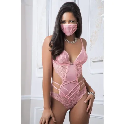 2pc Mask Up Lace Teddy One Size Sweet Pink