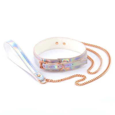 Cosmo Bondage Holographic Rainbow Collar and Leash