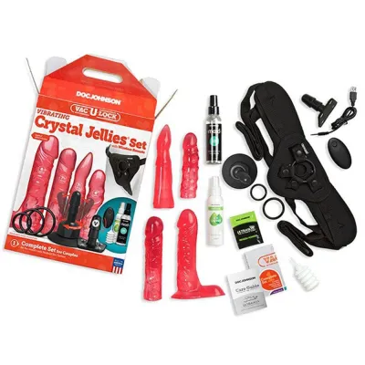 Vac U Lock Vibrating Crystal Jellies Set With Wireless Remote