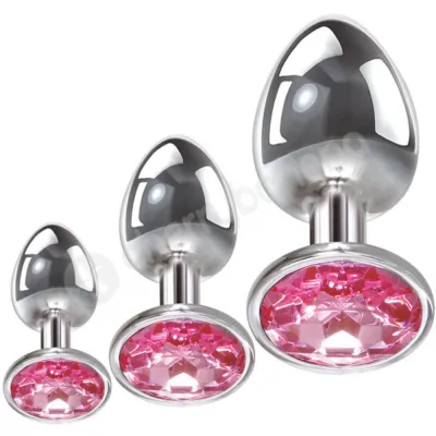 Adam Eve Pink Gem Metal Anal Plug 3 Piece Set
