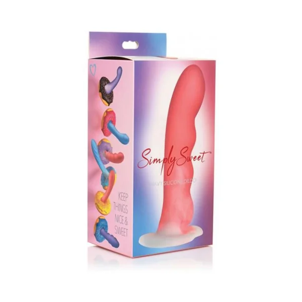 Realistic Dildos: Simply Sweet Wavy 8 In. Silicone Dildo Pink/white