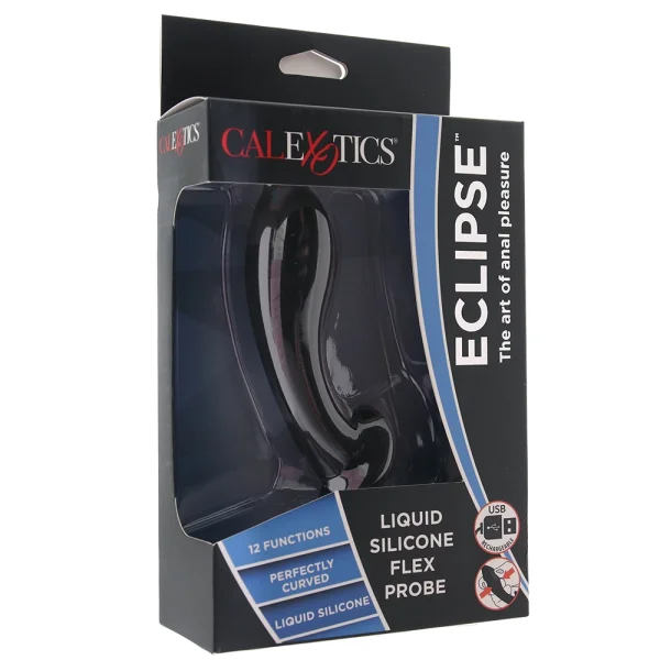 Eclipse Liquid Silicone Flex Vibrating Rechargeable Anal Probe By CalExotics - Black