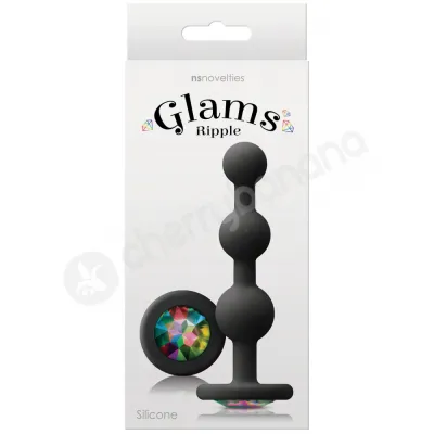 Glams Ripple Rainbow Gem Black Butt Plug With Graduating Balls