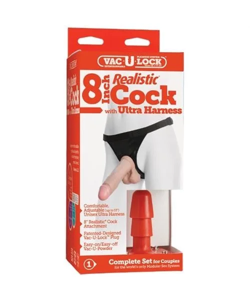 Vac-U-Lock 8-Inch Realistic Cock With Ultra Harness