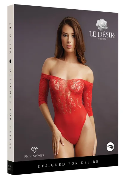 Le Désir Red Crotchless Rhinestone Teddy