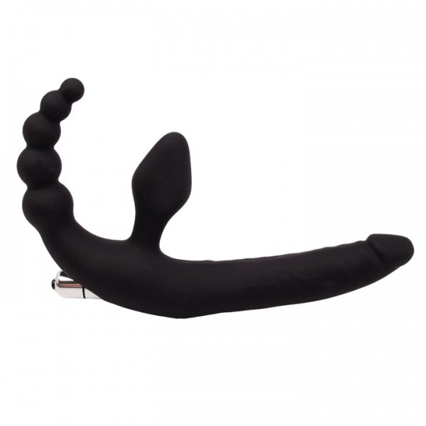 Bondara Black Triple Vibrating Strapless Strap-On - 7 Inch