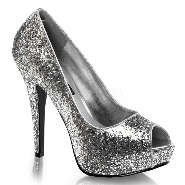 TWINKLE-18G - 5 1/4" Heel, 1" PF Glitter Peep Toe Pump, 80\'s, New Wave