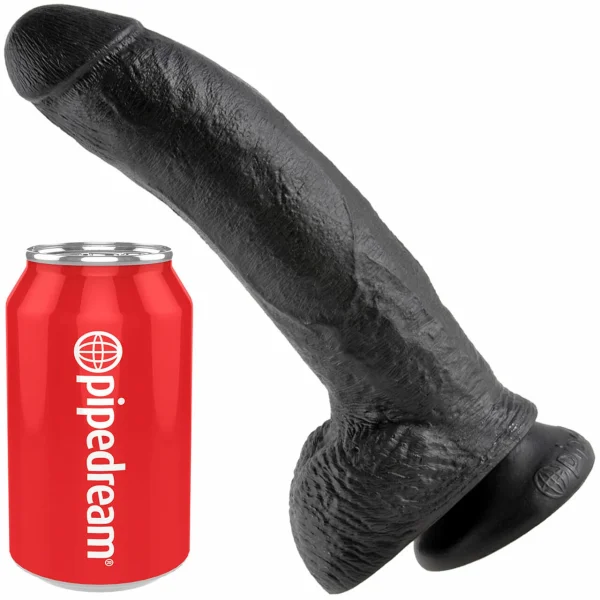 King Cock 9" Suction Cup Dildo With Balls - Black
