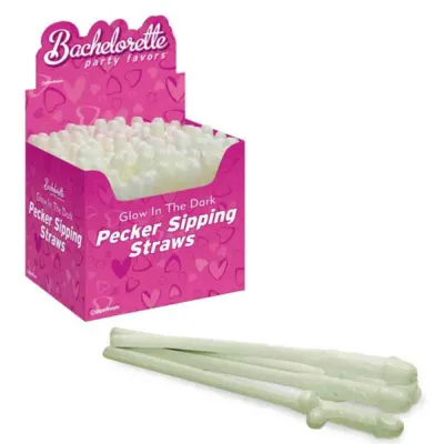 Bachelorette Party Favors Pecker Sipping Straws 144 Piece Display Glow in the Dark