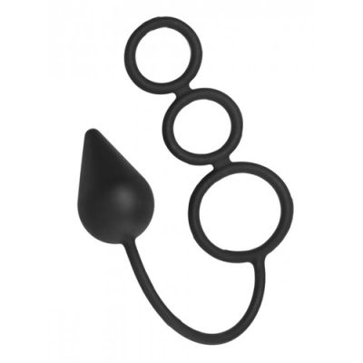 Triple Threat Silicone Tri Cock Ring and Plug