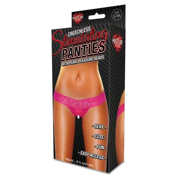 Crotchless Panties Pearl Beads Hot Pink S/M — image 6 of 8